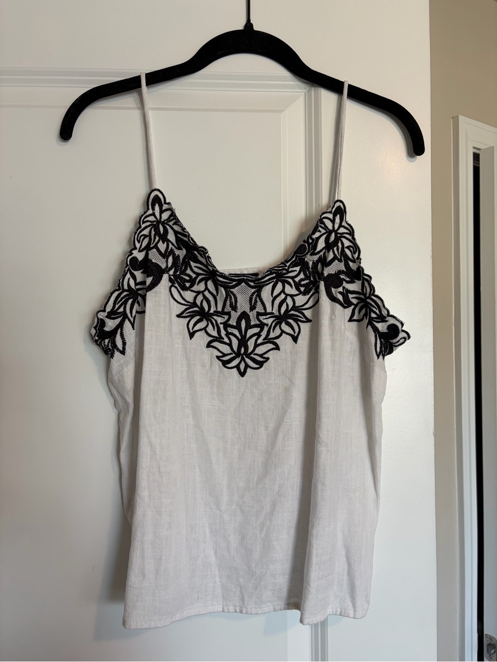 White Embroidered Cold-Shoulder Tank Top